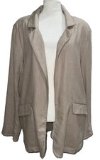 Stoosh Linen Blend Open Front Blazer Jacket With Pockets Desert Color Sz L