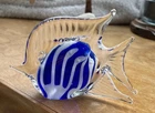 Vintage Hand Blown Art Glass Blue Tropical Fish Paperweight - Murano Style