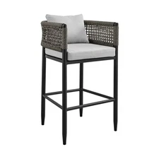 Alegria Outdoor Patio Counter Height Bar Stool in Aluminum with Gray Rope and Cu