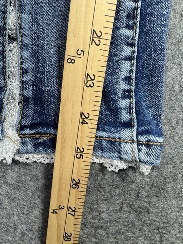 Denim Diva Flare Jeans Girls 12 Blue Lace Distressed Front Slit Boho Western - Picture 4 of 8