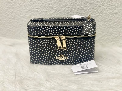 Coach Cosmetic Case With Spot Print In Leather Gold/Black Multi