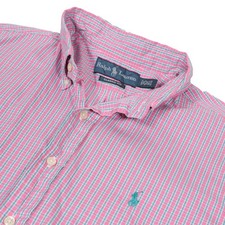 Ralph Lauren Polo Men's Pink Green Plaid Check Classic Fit Shirt 16.5 32/33