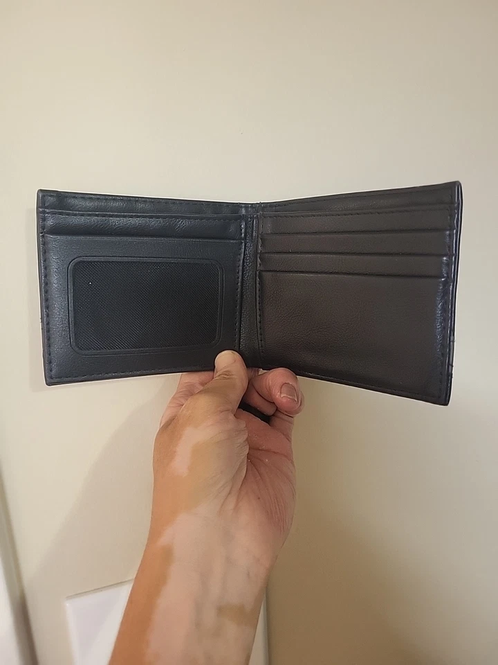 Cartera para hombre, plegable, gris, negra, Steve Harvey, cuero, pequeña, compacta, bolsillo Foto 3 de 4