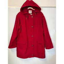VGT Mackintosh Red Wool Blend Hooded Button Front Coat Women's Made in USA
