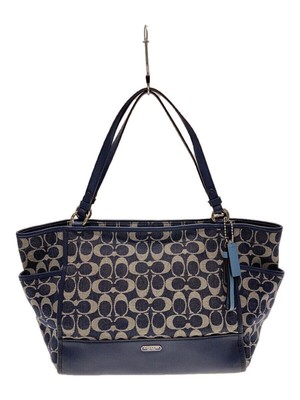 coach バッグ Coach F32622 Canvas Leather Navy Silver Total Pattern Tote