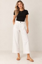 Anthropologie Maeve Colette Pants Wide Leg Crop White Size 29 Linen Blend
