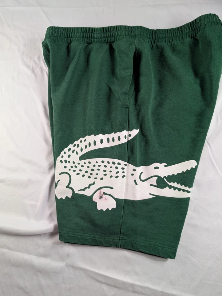 Shorts moletom Lacoste grande logotipo lã verde GG masculino crocodilo jacaré gráfico EUA - Imagem 3 de 4