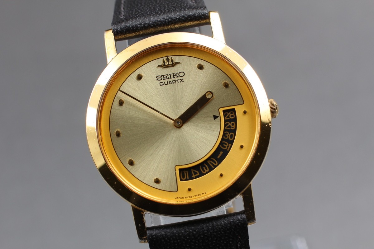 Vintage 1990 Rare Exc+5 Seiko Galaxy 5Y39-7220 Date Indicator Gold