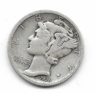 1936 D  Mercury Dime - F - (90% silver)
