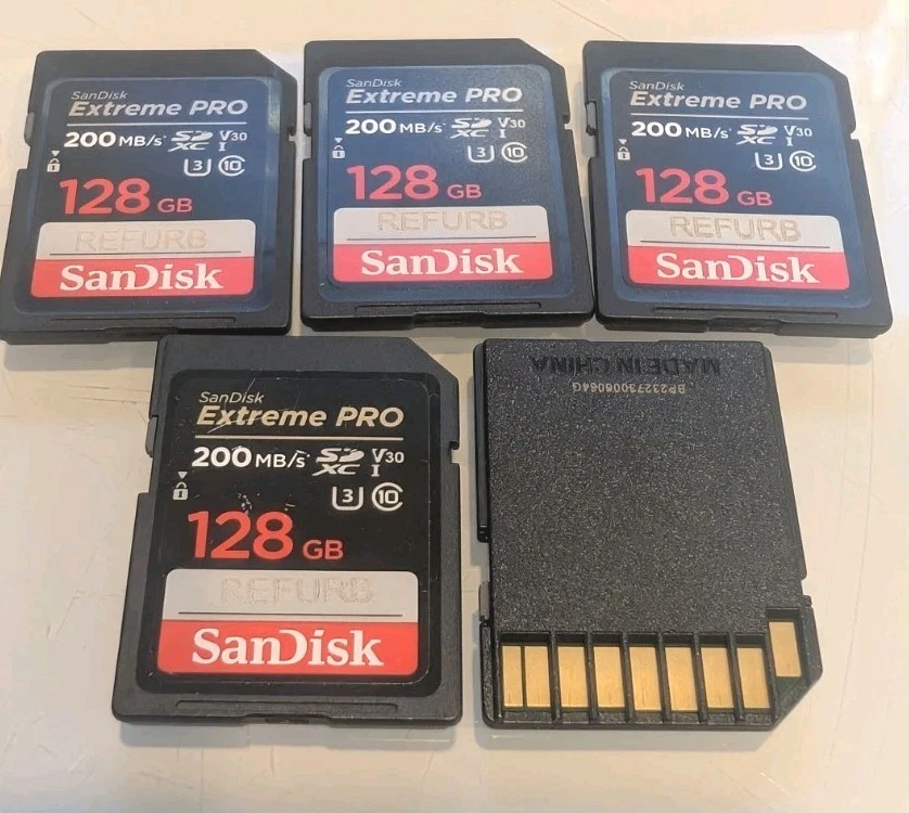 Lote de 5ea SanDisk 128GB Extreme Pro SD 200MB/s SDXC V30 3U Classe 10 Preto - Imagem 2 de 3