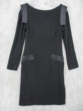 D&K Collection Dress Womens Small Sheath Satin Trim Cocktail Career Office Black