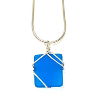 Sea Glass Inspired Blue  Sterling Silver Simplicity Wrap Pendant  18" Necklace