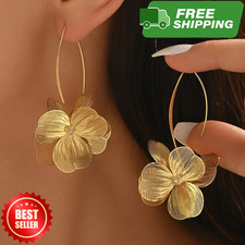 Hollow Floral Wreath Earrings Gold Plated Silver Stamen Flower Studs Women Gift