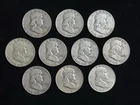 10 Lot - Mixed Franklin Half Dollars in Fine Condition 90% Silver 50 Cent Pieces