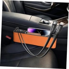 Car Seat Gap Filler Organizer with 69W Retractable Car Charger Orange