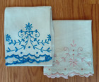 set of two vintage huck cloth towels 36 x 20 inches pink, blue — photo 1