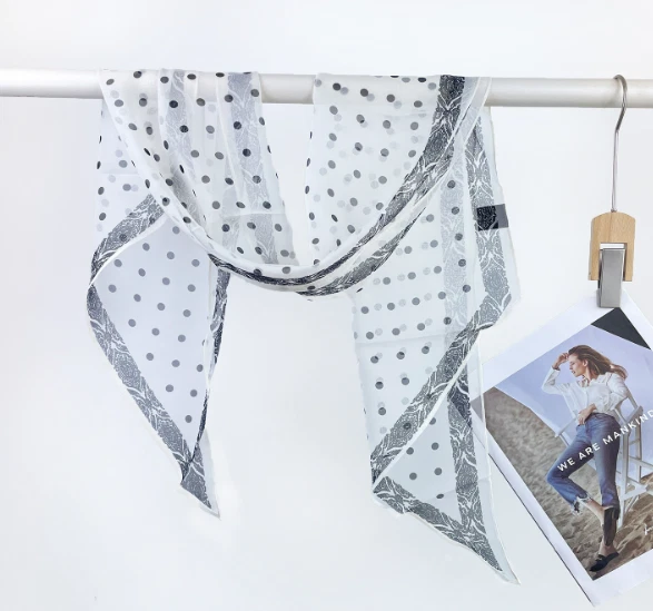 100%Mulberry Silk Shawl Square Scarf polka dot Print Bandanna 165X32cm kerchief