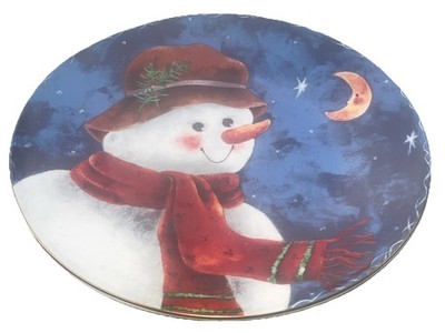 Ceramic Snowman Plate 10  Winter Decor Frosty Vintage Rainbow Mountain Holday