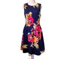 VINCE CAMUTO DRESS 8 FIT & FLARE FLORAL LINED BACK ZIP SLEEVELESS SUMMERY C712
