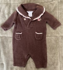 Ralph Lauren Baby Girl Knit Romper Brown One Piece Ruffle Floral Collar Vintage