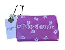 NWT Juicy Couture Bright Light Pink Floral Zip Wallet With Charm