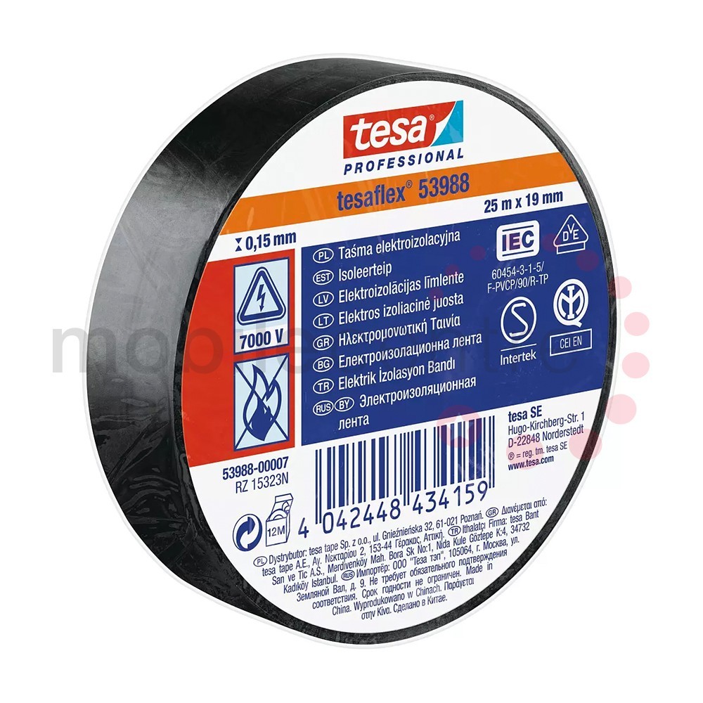 Tesaflex PVC Electrical Insulation Tape 19mm x 25m Black tesa 53988-00002-01
