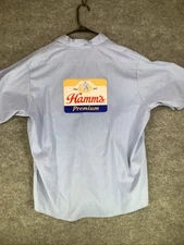 Hamm’s Premium Beer Red Kap Work Shirt XL Blue Striped Short Sleeve Patch