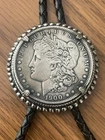 1900-O/CC AU Morgan Silver $1 Dollar US Coin - Leather Bolo Tie Western RARE
