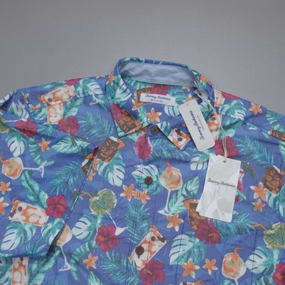 Tommy Bahama Mojito Bay Cocktails Camp Shirt Campanula Blue S/S Men's Size L