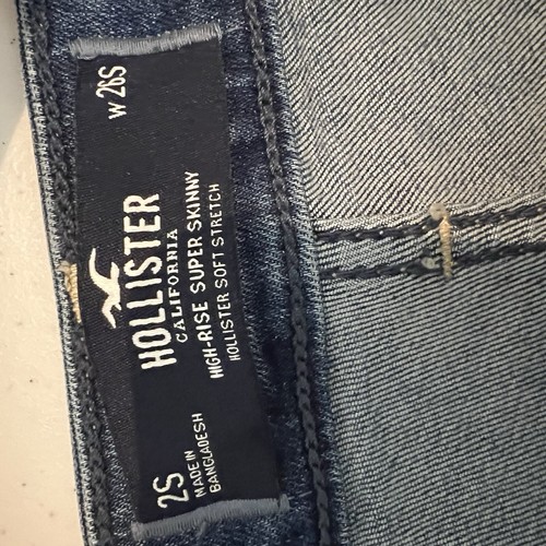 Jeans Hollister donna 26S vita alta super skinny effetto invecchiato lavaggio medio denim - Foto 8 di 9