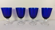 Antique 1930s Set of 4 Fostoria Victorian Blue Water Goblet Glasses