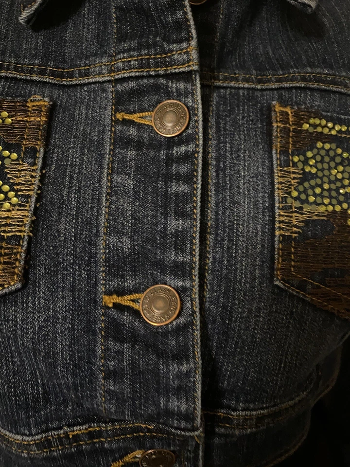 Clash Y2K Cropped Jean Jacket Rhinestone Pockets  Women’s size Small - Изображение 2 из 4