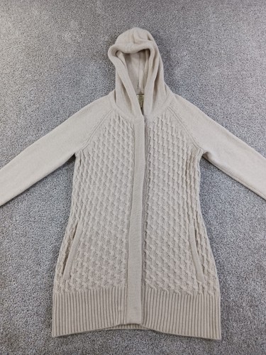 Telluride Clothing Womens Sweater Medium Full Zip Beige Hooded Nylon Wool Knit - Picture 2 of 14