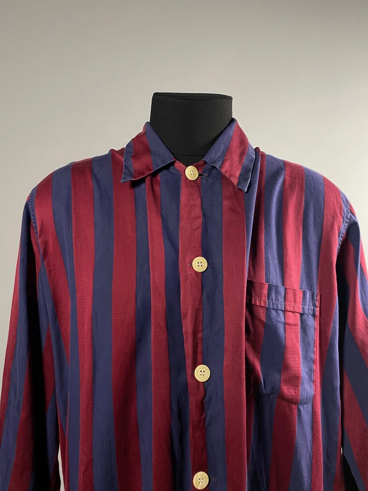 Camisa bata pijama vintage Burberrys para hombre azul borgoña a rayas talla 42 S-M Foto 2 de 4