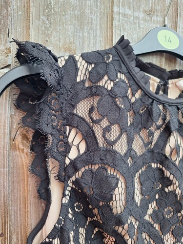 Stunning OASIS Portrait Style Shell Black Nude Lined Lace Top 12 Was £36 VGC - Picture 8 of 13