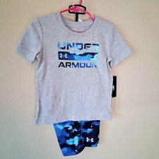 Under Armour Shorts Set 2T Blue Gray Camo Logo Short Sleeves