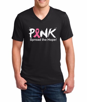 Mens Pink Spread The Hope V Neck Shirt Breast Cancer Awareness Tee Support Gift