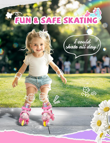 Unicorn Toddler Roller Skates, Kids Training Safety Tripple Protection Roller Sk - Picture 2 of 7