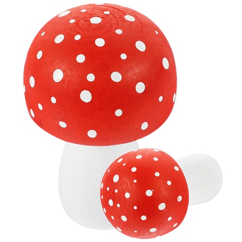2 Pcs Wooden Mushroom Decors Mushroom Statues Garden Decorations - Picture 4 of 12