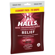 HALLS Relief Sugar Free Black Cherry Flavor Cough Drops, Economy Pack-70ct