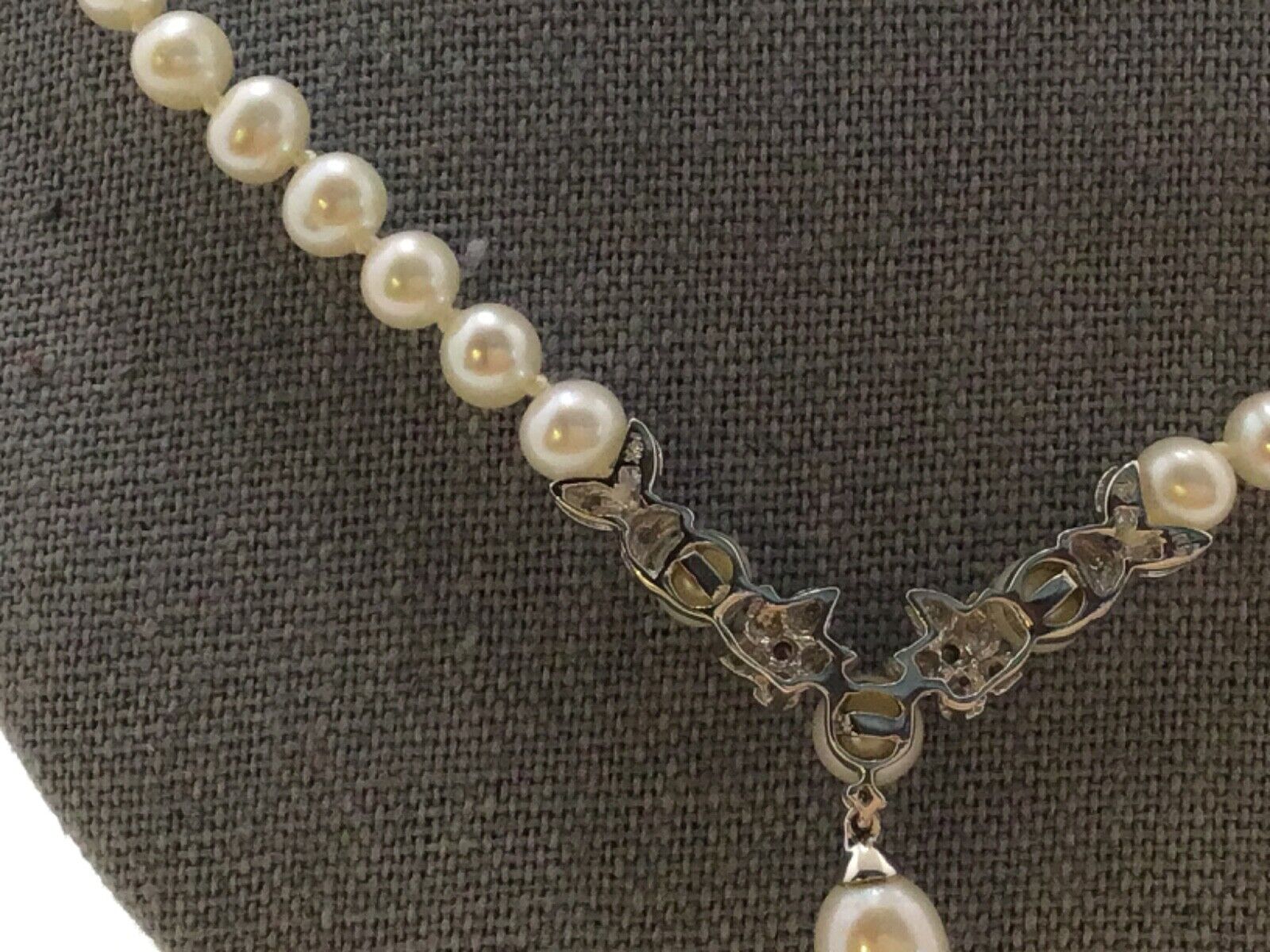 Vintage 18k white gold Cultured pearl, Diamond ea… - image 13