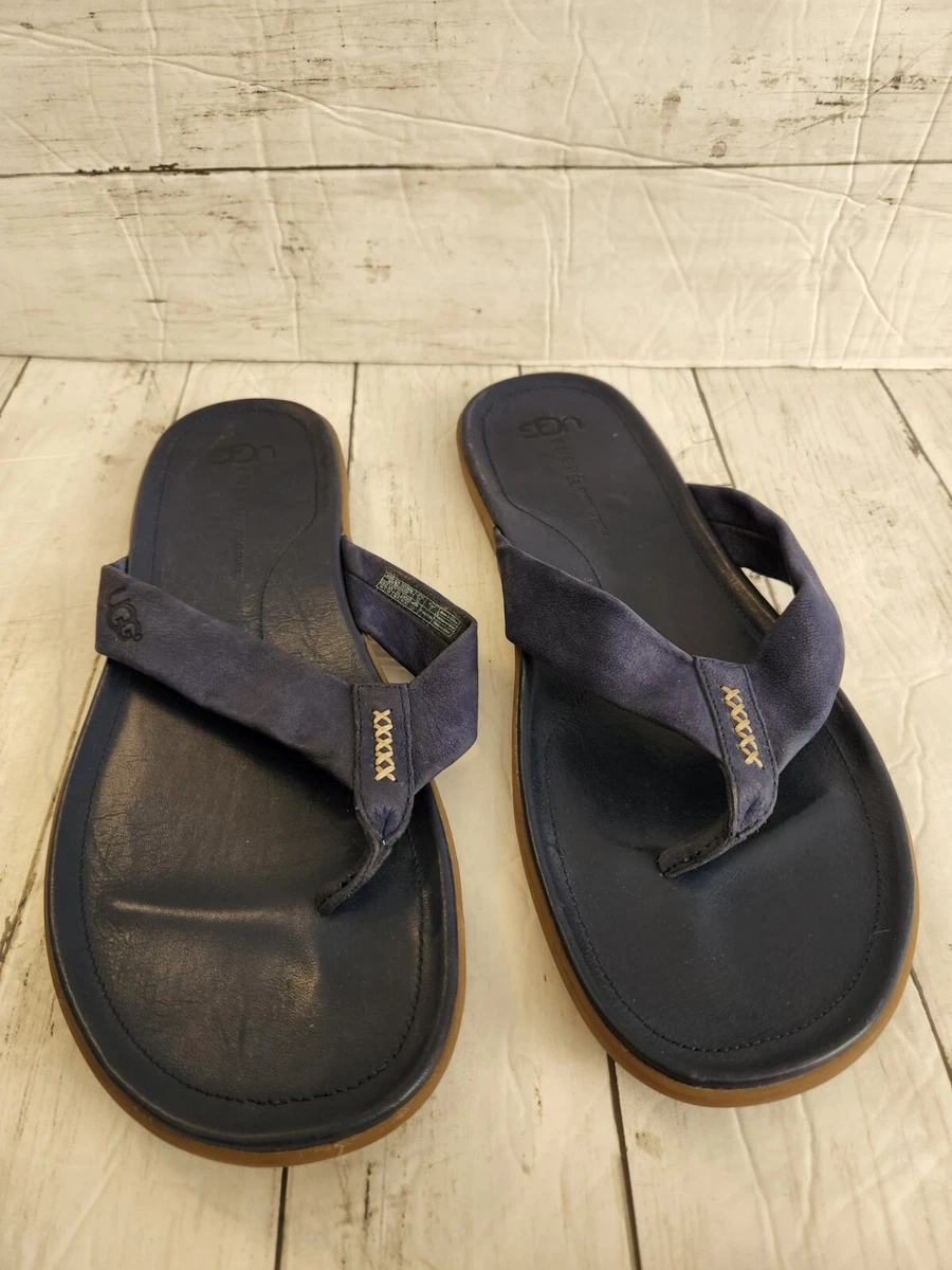 MENS NICE UGG NAVY BLUE LEATHER FLIP FLOPS SIZE 14