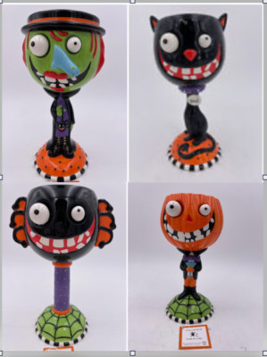 D56-Set of 4 Halloween Pumpkin,Witch,Spider, Bat-Google Eye Goblets 8.5'' #91779
