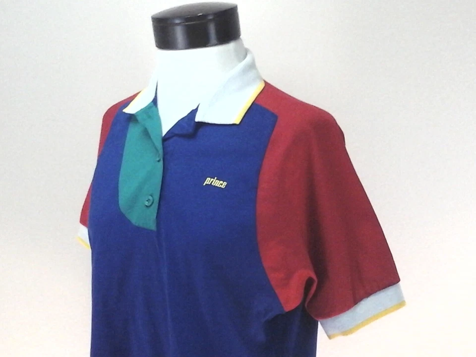 Camisa Polo Prince De Colección Años 80 Tenis Bloques de Color Logo EE. UU. Para Mujer Talla L M Nueva RARA Foto 3 de 4