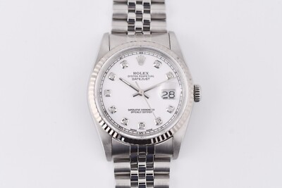 Rolex Datejust 16234 White Gold Bezel Custom White Dial 36mm