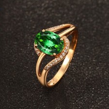 14K Rose Gold Plated Adjustable Birthstone Green Crystal Ring for Women Gifts