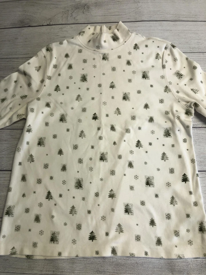 Croft & Barrow VTG Shirt Womens Petite Medium Mock Neck Trees Snow Winter - Image 2 of 4