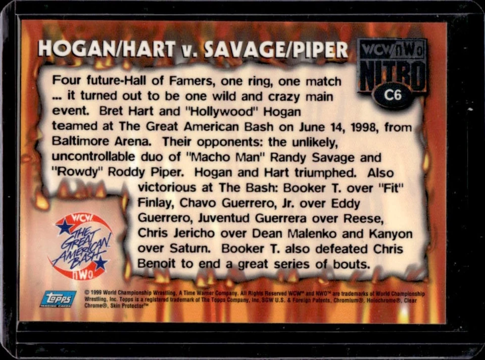 1999 Topps WCW/nWo Nitro Hulk Hogan Bret Hart vs. Randy Savage Piper Chrome #C6 - Image 2 of 2