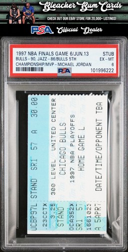 1997 NBA Finals Gm 6 Ticket Stub Jazz Bulls 5th Champ MVP Jordan PSA 6