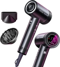 High-Speed Ionic Hair Dryer with Diffuser, Professional LCD Silver Gray